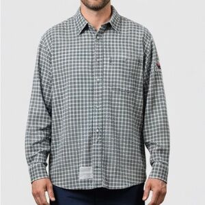 Bulwark Flame Resistant‎ Excel Grey White Plaid Button Down Work Shirt XL RG